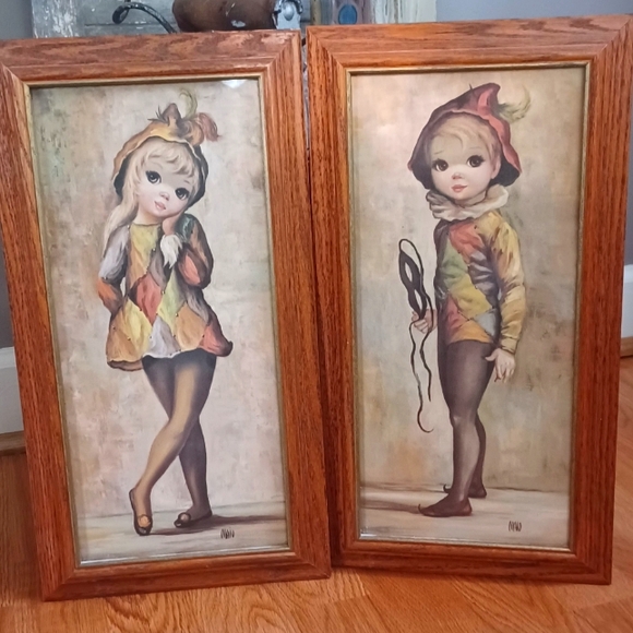 Vintage Harlequin Art Prints in Wooden Frames